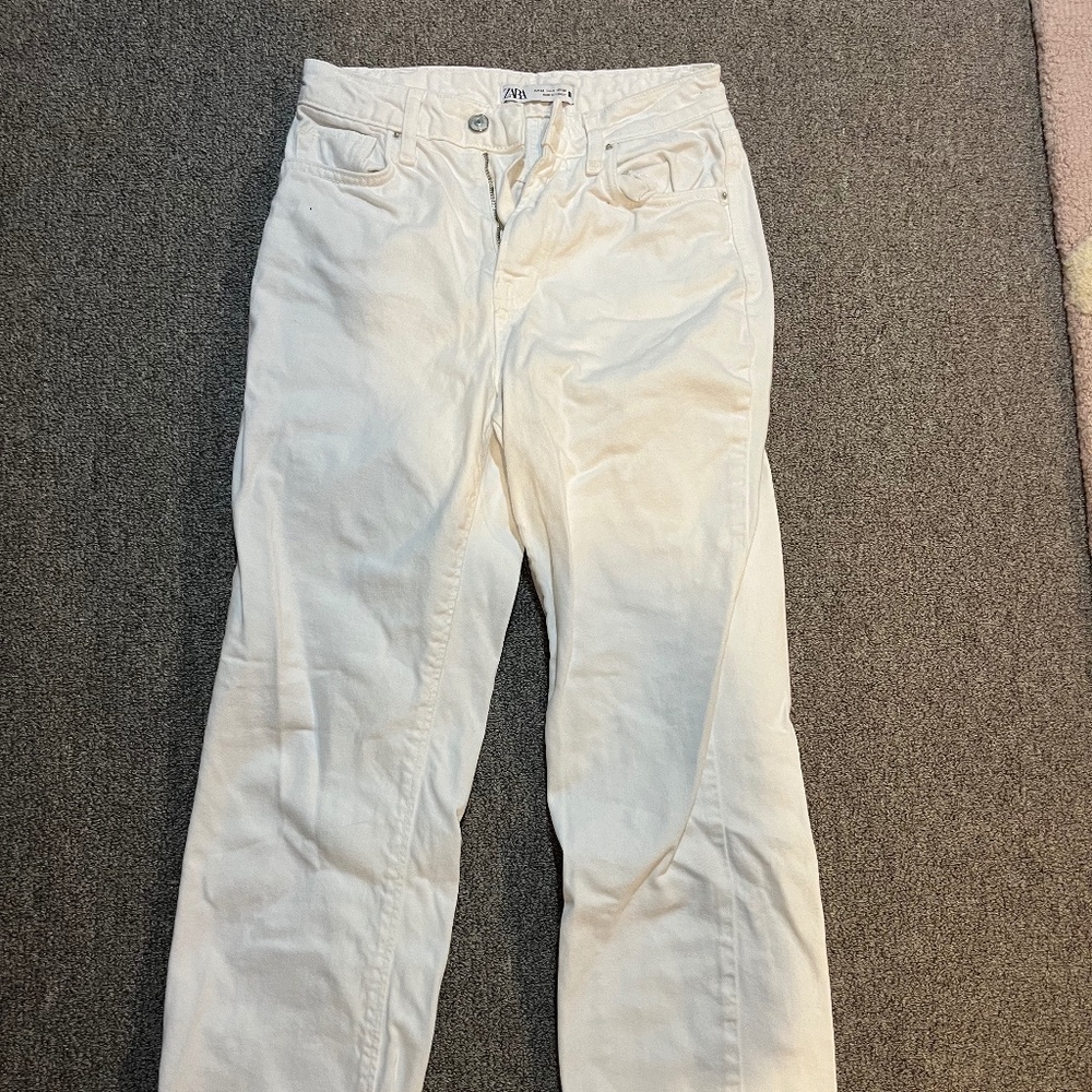 Zara Straight Leg White Jeans